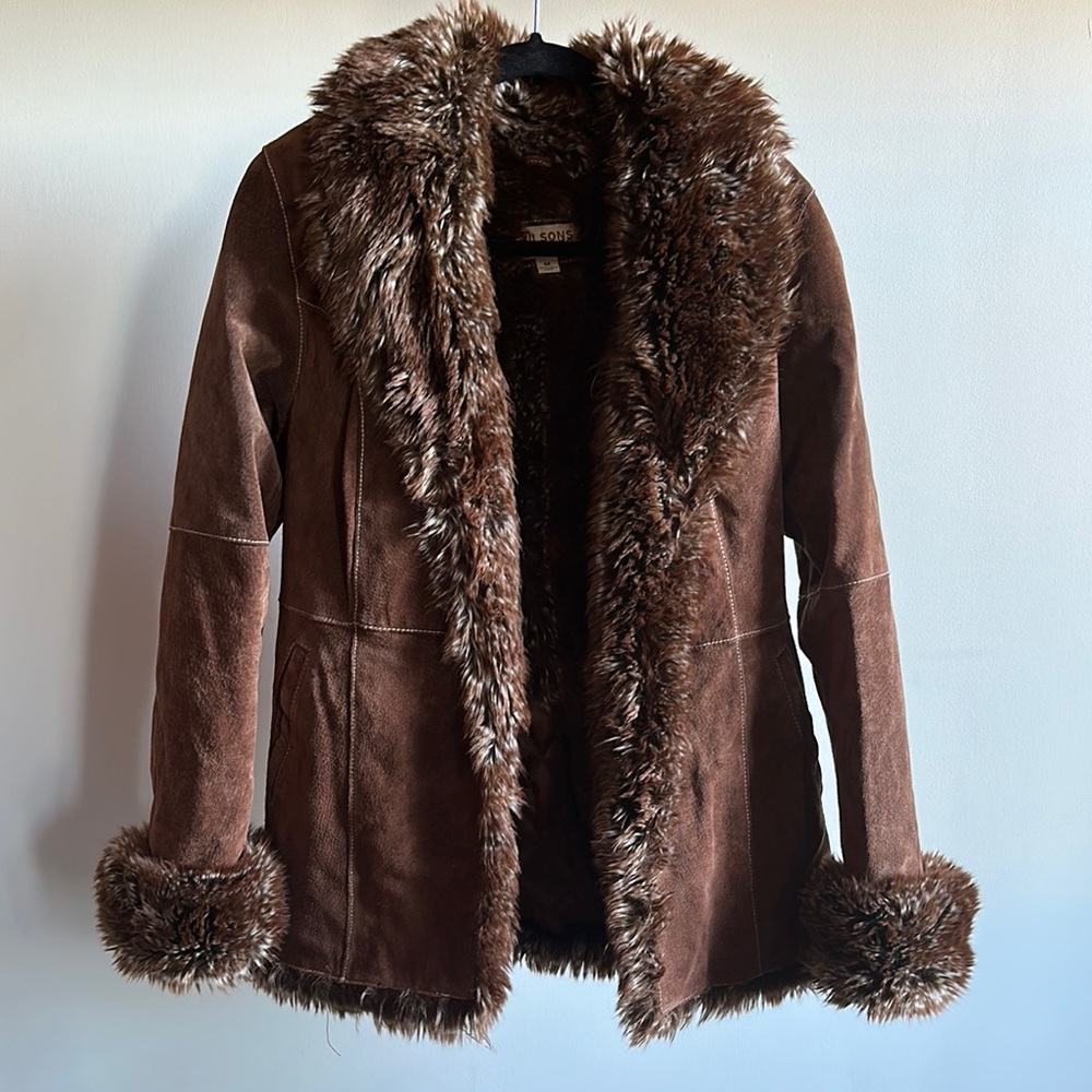 2000s Brown Faux Fur Trimmed Women's Jacket
